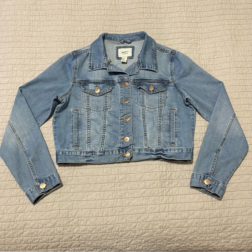Forever 21 Light Blue Cropped Denim Jacket